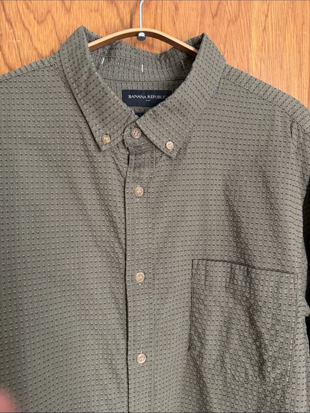 Banana Republic Men's Textured Button-Down Shirt - Olive Green